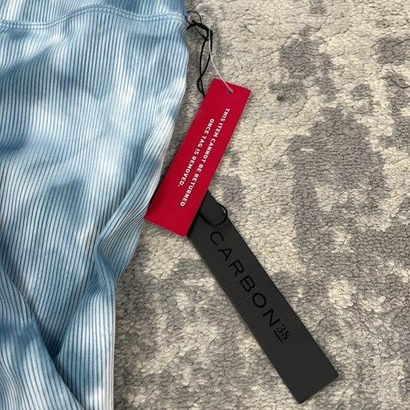 NWT Carbon 38 Ribbed Biker Short Long Length Stretch Gym High Rise Blue Sz XS - Picture 10 of 13